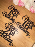 black glittered birthday toppers